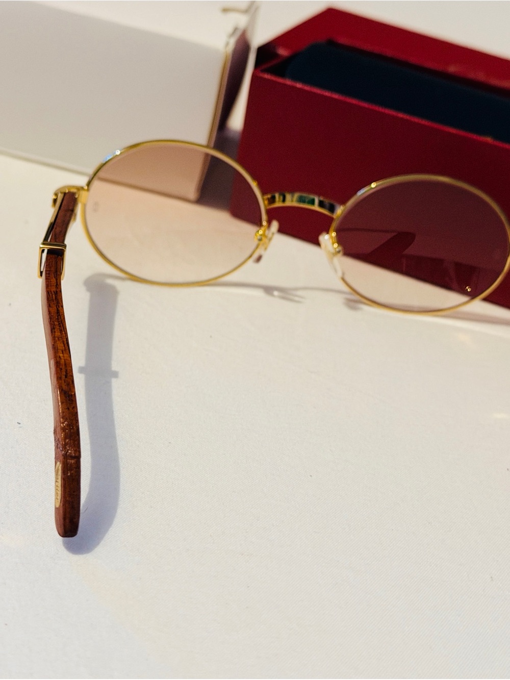 Cartier Men's Round Metal Sunglasses in Rose Gold with Pink Gradient Lenses. - Picture 3 of 6